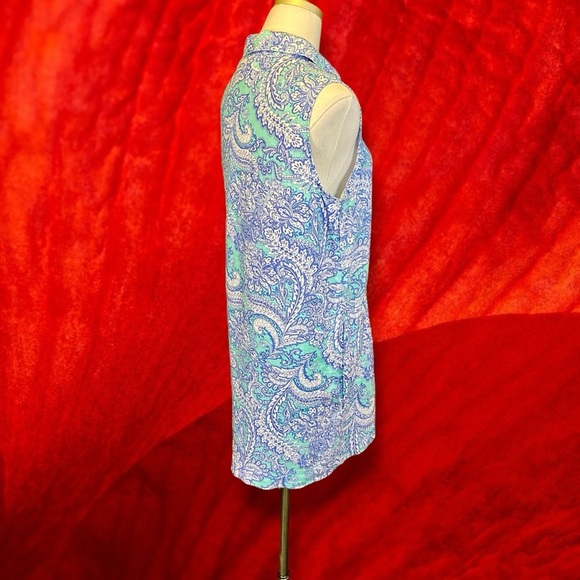 Cynthia Rowley 100% Linen Collared Sleeveless Pullover Dress in Mint Paisley 8 - Picture 9 of 12